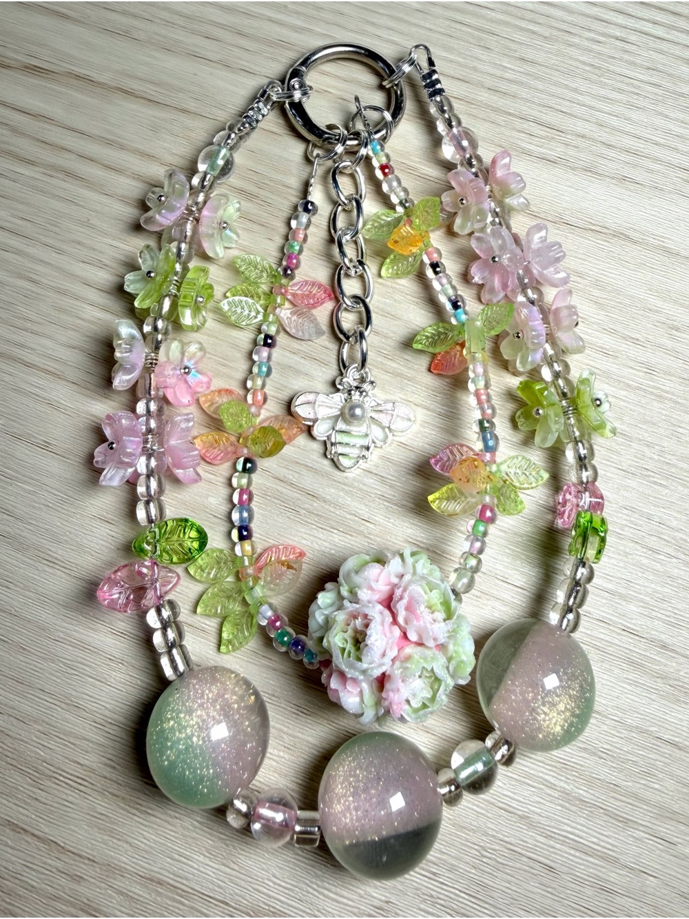 🌸🌿 Pastel Garden Floral Beaded Phone / Bag Chain 🐝✨